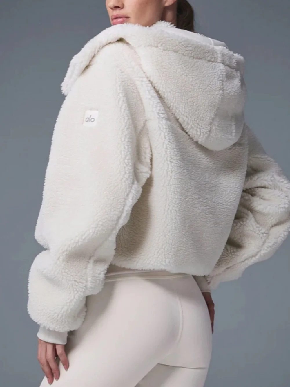 Alo Foxy Sherpa Fleece Hooded Jacket White